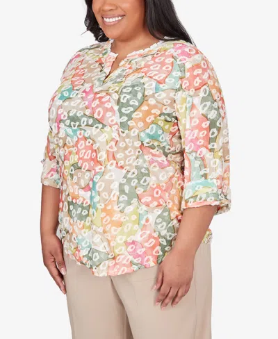 Shop Alfred Dunner Plus Size Tuscan Sunset V-neck Abstract Animal Print Top In Multi