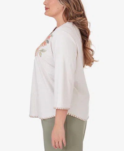 Shop Alfred Dunner Plus Size Tuscan Sunset Embroidered Flower Top In Oatmeal