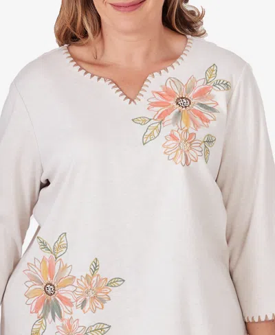 Shop Alfred Dunner Plus Size Tuscan Sunset Embroidered Flower Top In Oatmeal