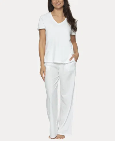 Shop Felina Women's Mirielle 2 Pc. Short Sleeve Pajama Set In White With Gray Pinstripe