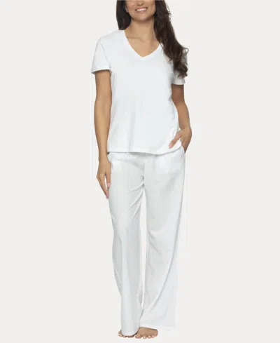 Felina Mirielle Pajamas In White With Gray Pinstripe