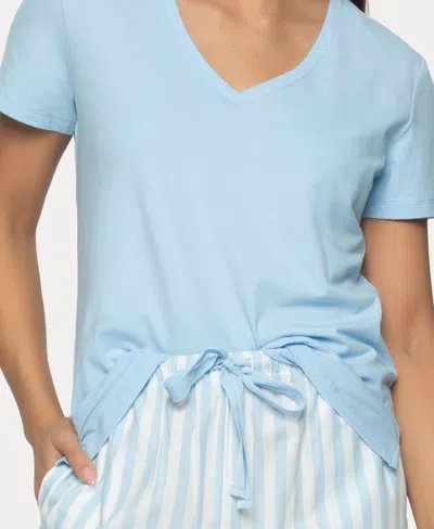 Shop Felina Women's Mirielle 2 Pc. Short Sleeve Pajama Set In White With Gray Pinstripe