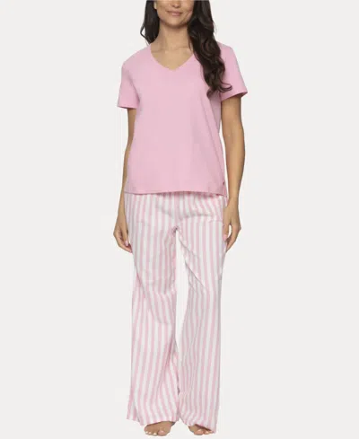 Shop Felina Women's Mirielle 2 Pc. Short Sleeve Pajama Set In Sea Pink Stripe