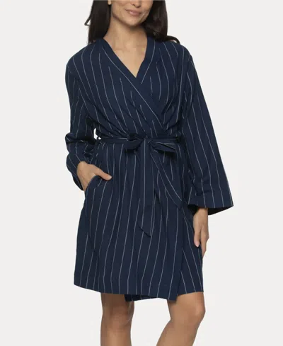 Felina Women's Mirielle Robe In Peacoat With Ivory Pinstripe