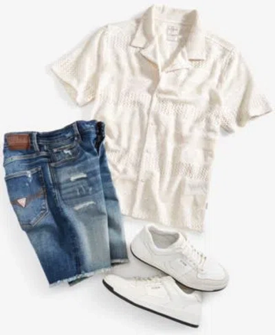 Guess Mens Crochet Knit Shirt Denim Shorts In Lido