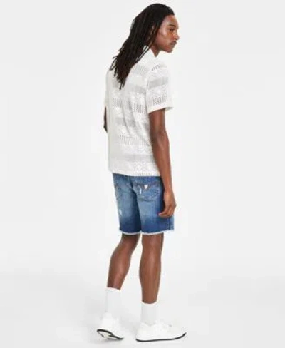 Guess Mens Crochet Knit Shirt Denim Shorts In Lido