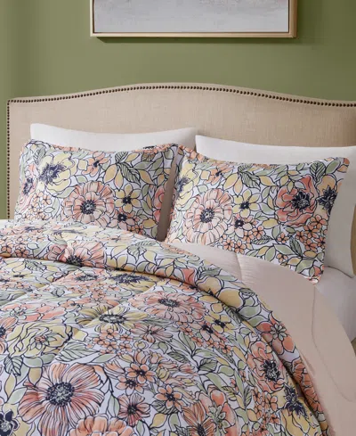 Shop Jla Home Saffron 3-pc. Reversible Printed Comforter Set, Created For Macy's In Blue
