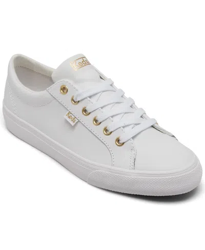 Shop Keds Women's Jump Kick Leather Casual Sneakers From Finish Line In White,gold