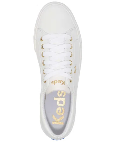 Shop Keds Women's Jump Kick Leather Casual Sneakers From Finish Line In White,gold