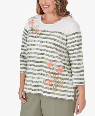 Shop Alfred Dunner Plus Size Tuscan Sunset Tie Dye Embroidery Top In Aloe