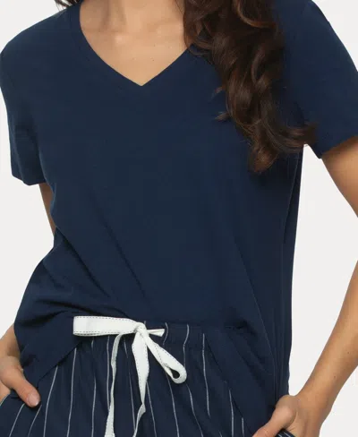 Felina Women's Mirielle 2 Pc. Short Sleeve Pajama Set In Silver Sconce With White Pinstripe