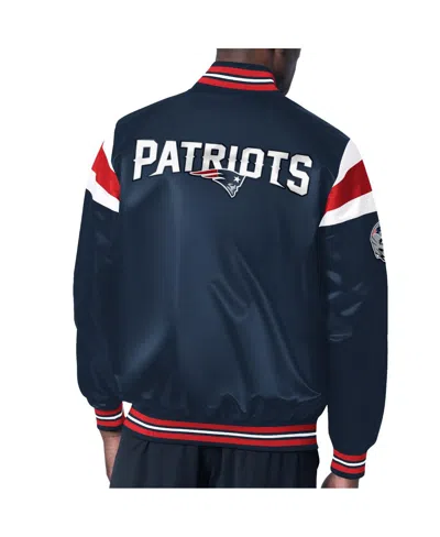 Shop Starter Men's  Navy New England Patriots Satin Full-snap Varsity Jacket