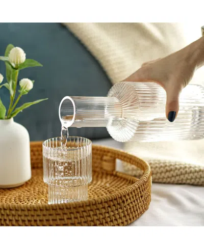 Joyjolt Elle Fluted Bedside Decanter Set In Clear