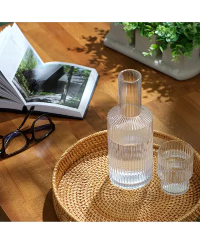 Joyjolt Elle Fluted Bedside Decanter Set In Clear