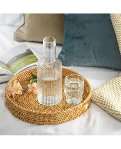 Joyjolt Elle Fluted Bedside Decanter Set In Clear