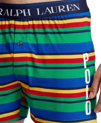 Shop Polo Ralph Lauren Men's Exposed Waistband Knit Boxer Shorts In Trunk Stripe W,white Logo