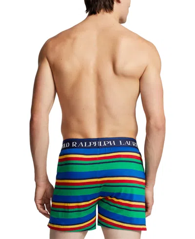 Shop Polo Ralph Lauren Men's Exposed Waistband Knit Boxer Shorts In Trunk Stripe W,white Logo