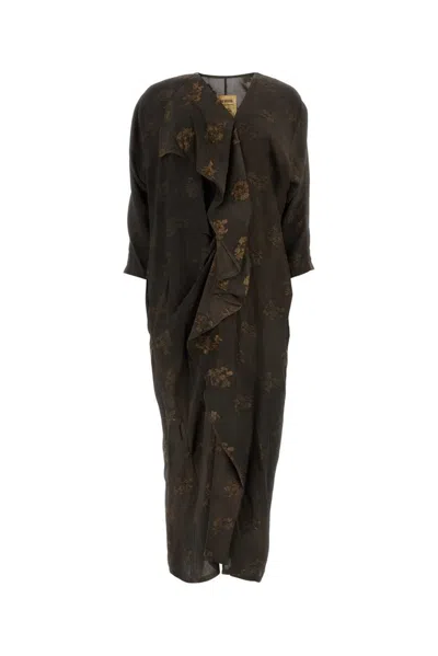 Shop Uma Wang Floral Printed Draped Dress In Brown