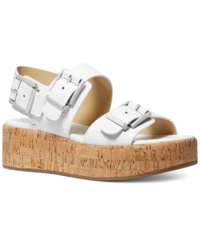 Shop Michael Kors Michael  Women's Colby Cork Platform Sandals In Optic White