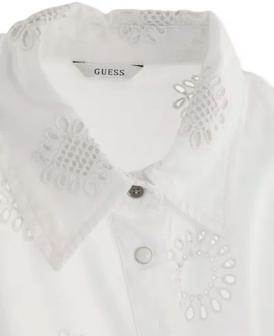 Shop Guess Women's Brigitte Eyelet Embroidered Button Front Shirt In Pure White Multi