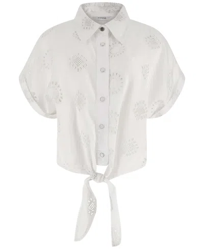 Shop Guess Women's Brigitte Eyelet Embroidered Button Front Shirt In Pure White Multi