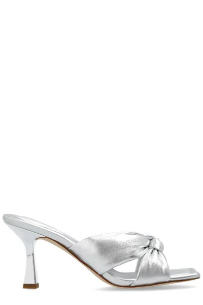 Shop Michael Michael Kors Elena Metallic Heeled Sandals In Silver