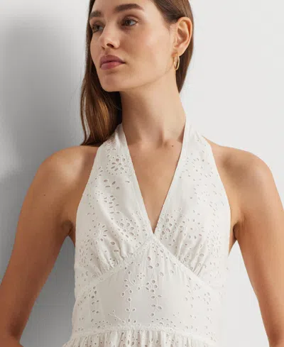 Shop Lauren Ralph Lauren Women's Cotton Tiered Halter Dress In White