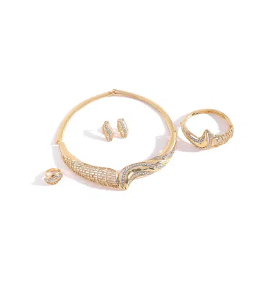 Sohi Women's Gold Embellished Twisted Necklace, Earrings, Bracelet And Ring (set Of 4) In Gold