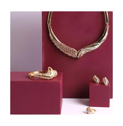Sohi Women's Gold Embellished Twisted Necklace, Earrings, Bracelet And Ring (set Of 4) In Gold