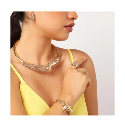 Sohi Women's Gold Embellished Twisted Necklace, Earrings, Bracelet And Ring (set Of 4) In Gold