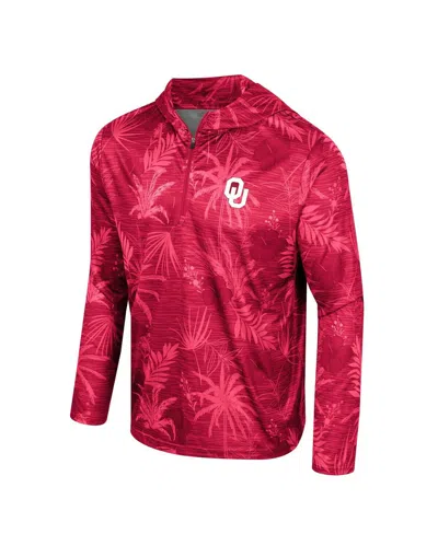 Colosseum Men's  Crimson Oklahoma Sooners Palms Printed Lightweight Quarter-zip Hooded Top In Crimson
