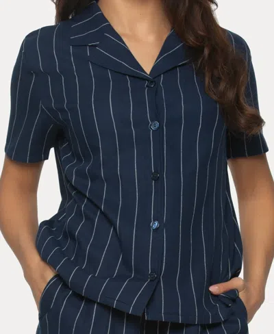 Felina Women's Mirielle 2 Pc. Shorts Pajama Set In Peacoat With Ivory Pinstripe