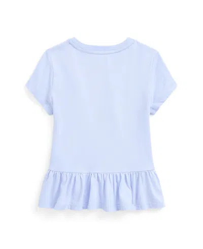 Shop Polo Ralph Lauren Big Girls Eyelet-embroidered Mesh Polo Dress In Blue Hyacinth With Corn Yellow