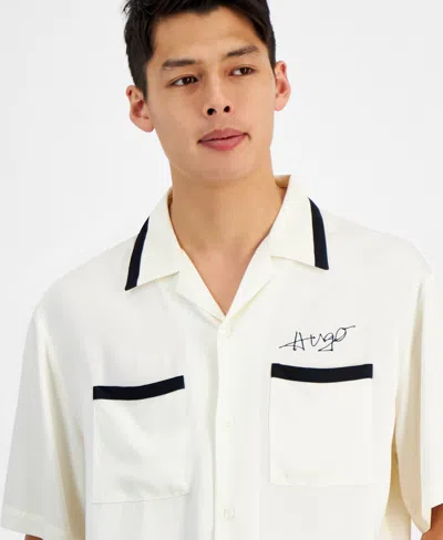 Shop Hugo By  Boss Men's Oversized-fit Logo Embroidered Button-down Shirt In Open White