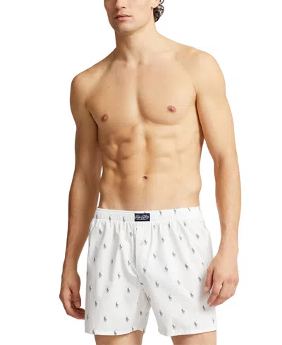 Shop Polo Ralph Lauren Men's Printed Woven Boxer Shorts In White Cruise Navy Aopp
