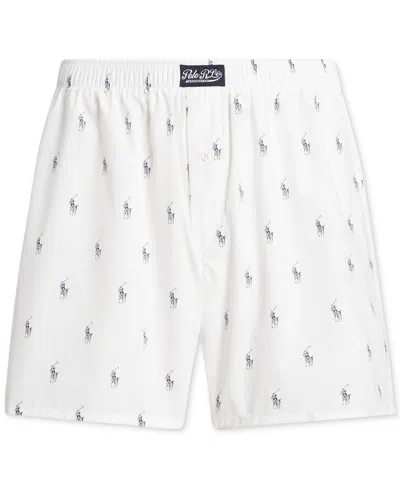 Shop Polo Ralph Lauren Men's Printed Woven Boxer Shorts In White Cruise Navy Aopp