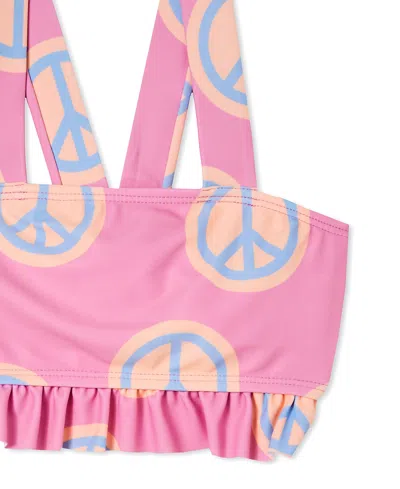 Shop Cotton On Big Girls Polly Ruffle Tankini And Swim Bottom, 2 Piece Set In Pink Gerbera,peace Signs