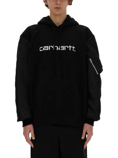Shop Junya Watanabe Man X Carhartt Oversized Fit Drawstring Hoodie In Black