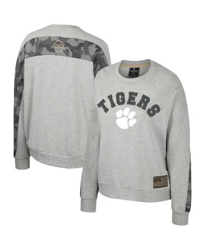 Colosseum Heather Gray Clemson Tigers Oht Military Appreciation Flag Rank Dolman Pullover Sweatshirt In Heather Gray