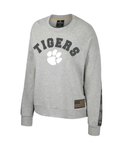 Colosseum Heather Gray Clemson Tigers Oht Military Appreciation Flag Rank Dolman Pullover Sweatshirt In Heather Gray