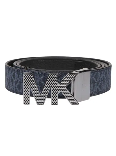 Shop Michael Kors Monogram Pattern Logo Buckle Belt In Blue