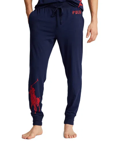 Shop Polo Ralph Lauren Men's Exclusive Logo Pajama Jogger Pants In Cruise Navy Red Logo  Pp