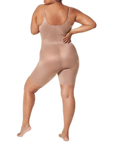 Spanx Open-bust Mid-thigh Shaping Bodysuit In Cafe Au Lait