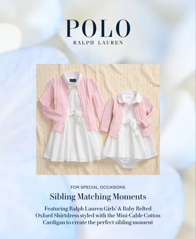Shop Polo Ralph Lauren Baby Girls Belted Cotton Oxford Shirtdress In Bsr White