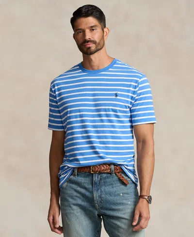 Shop Polo Ralph Lauren Men's Big & Tall Striped Cotton Jersey T-shirt In New England Blue,white