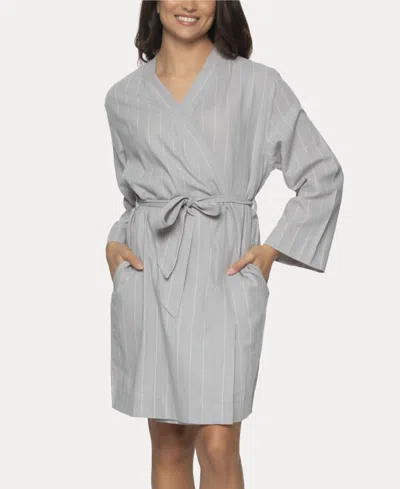 Shop Felina Women's Mirielle Robe In Silver Sconce With White Pinstripe