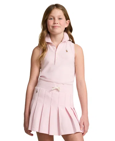 Shop Polo Ralph Lauren Big Girls Cotton Mesh Sleeveless Polo Shirt In Hint Of Pink