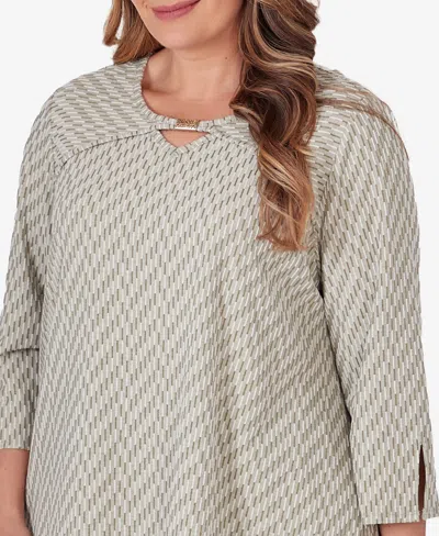 Shop Alfred Dunner Plus Size Tuscan Sunset Rib Knit Top In Aloe