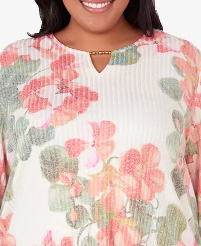 Shop Alfred Dunner Plus Size Tuscan Sunset Floral Textured Top In Multi