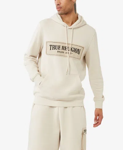 Shop True Religion Men's Frayed Arch Pullover Hoodie In White